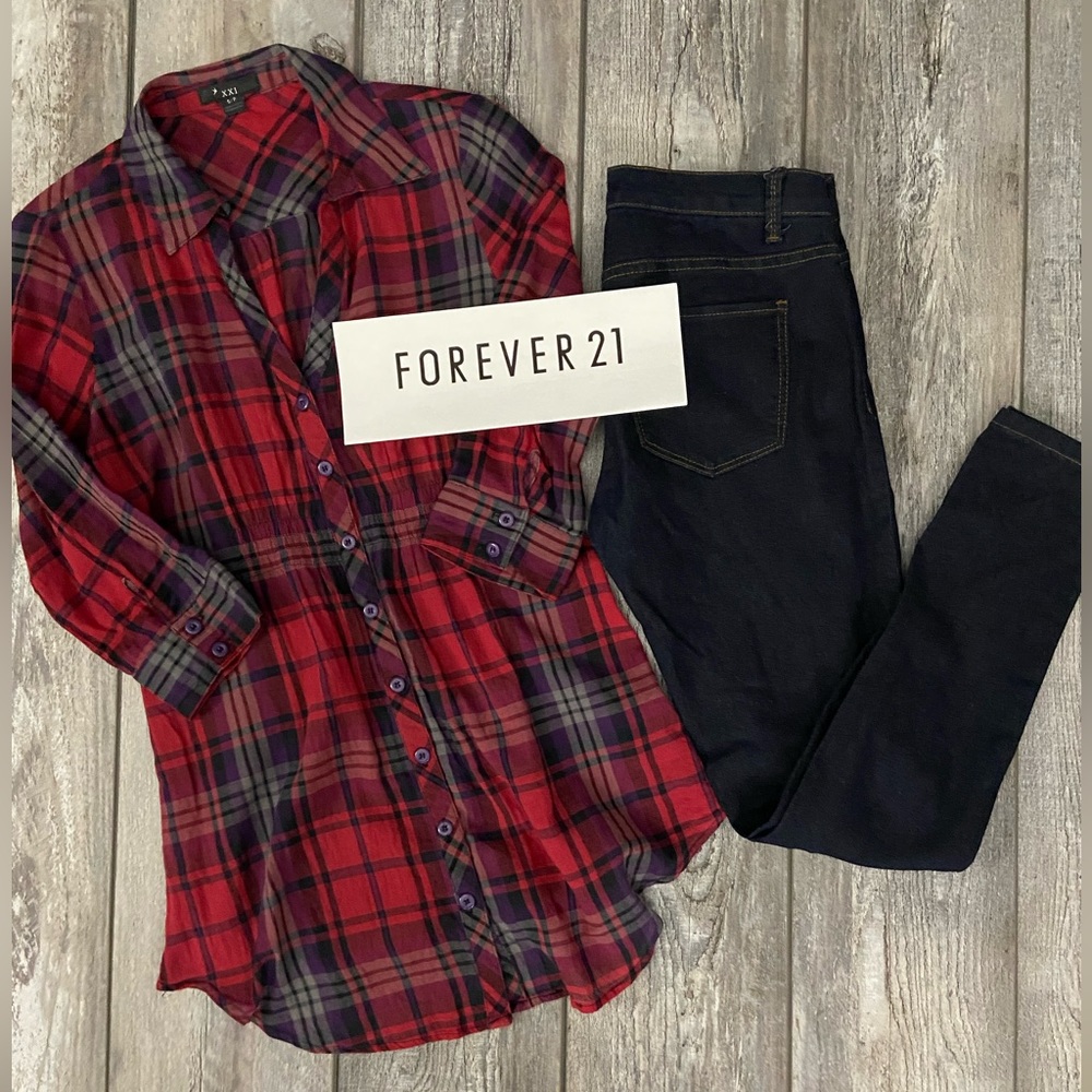 Forever 21 Two Bundle - Dark Denim Jeans + Button Down Shirt